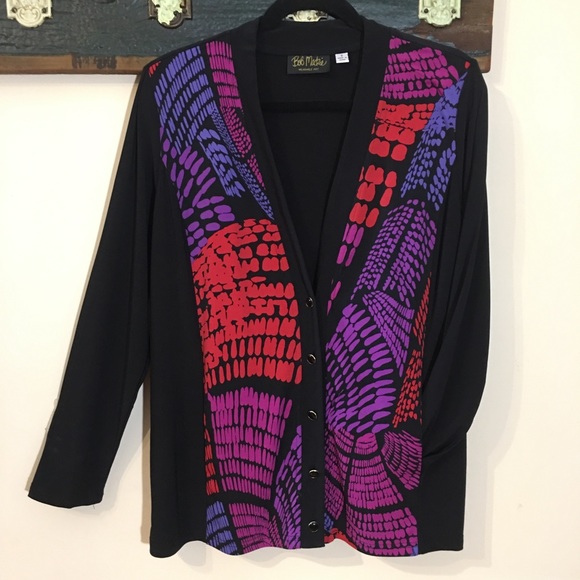 Bob Mackie Wearable Art Long Sleeve Long Cardigan Style Top With Pockets - Picture 2 of 12